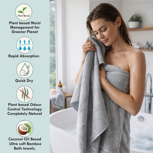 Ensemble de serviettes de bain en viscose de bambou gris premium, lot de 2, 730 GSM, serviettes en mélange de coton pour salle de bain et spa de luxe - Product Image 4