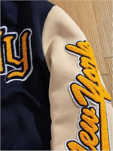 Veste universitaire New York Mustangs pour homme, bleu marine et beige, avec logo NY brodé, col rabattu, coupe classique, décontractée pour l'automne - Product Image 2
