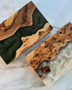 เขียงไม้เคลือบอีพ็อกซี่ทันสมัยสำหรับรับประทานอาหาร เขียงเรซิ่นลายแม่น้ำสไตล์เรียบง่ายสำหรับห้องครัว เขียงไม้ทำมือสำหรับครัว - Product Image 1