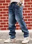 Jean en denim évasé à jambe large, taille mi-haute, coupe ample, déchiré, écologique, décontracté pour l'été - Product Image 1