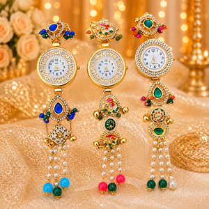 Reloj de Pulsera Rangrata RRWD169 para Mujer, Diseño Étnico de Joyería de Lujo en Oro con Kundan y Meenakari - Product Image 6
