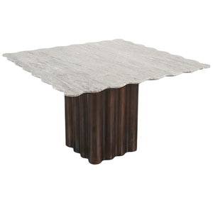 Table à manger moderne en bois et marbre, base en bois de manguier massif finition brune, plateau en marbre design, table à manger 4 places - Product Image 4