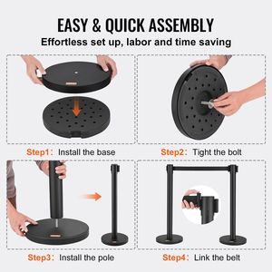 Confezione da 2 Pali Divisori per Controllo Folla in Acciaio al Carbonio Nero da 6,5FT, Verniciati a Forno, con Barriera Retrattile e Supporto per Banner - Product Image 5