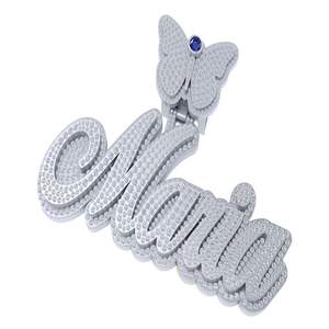 Collar Unisex de Plata 925 con Letra Inicial Personalizada en Cursiva, Estilo Hip Hop, con Colgante de Mariposa y Diamante Moissanita, Regalo para Fiestas - Product Image 1