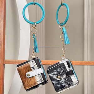 Nuevo diseño, logotipo personalizado, tarjetero de piel de vaca auténtica, monedero delgado de lujo para mujer, monedero con llavero de pulsera redondo - Product Image 4
