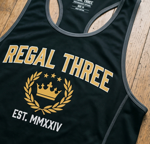 Regal Three <b>Men's</b> Racerback Tank Top Black Gold Logo Quick Dry 100% Polyester Casual Sportswear <b>Singlet</b> Tops <b>Men</b> - Product Image 4