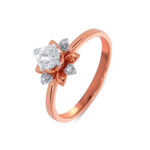 Anillo de Compromiso Solitario Floral de Lujo en Oro Rosa de 18K con Diamante Brillante Redondo y Diseño de Pétalos con Acento Marquesa para Mujer - Product Image 1