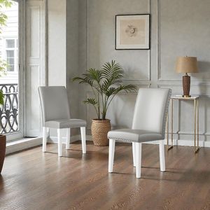 Ensemble de chaises de salle à manger rembourrées argent-blanc, 2 pièces, 25 po x 17,7 po x 37,8 po - Product Image 3