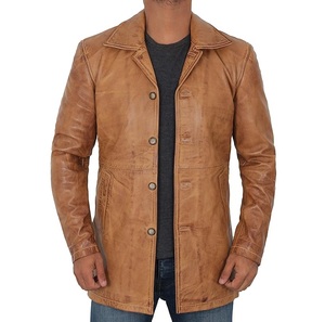 Chaquetas Largas de Cuero Genuino Elegantes a Precios de Mayoreo de Alta Calidad, Abrigos de Cuero Personalizados OEM para Hombre 2026 - Product Image 1