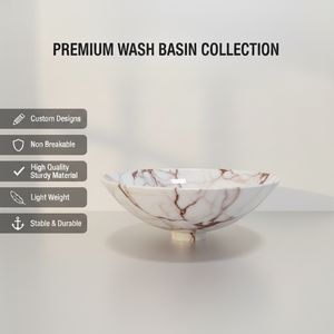 Metal Wash Basin Red <b>Marble</b> Design Brushed Finish Round <b>Table</b> <b>Top</b> Bathroom Sink for Hotel & Home Vanity - Product Image 2