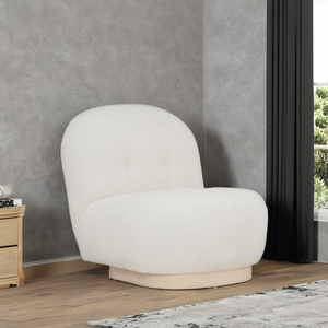 Fauteuil lounge moderne du milieu du siècle, rembourré en tissu blanc doux, avec pieds en bois massif robustes, pour villa - Product Image 1