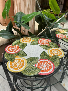 FAIZA CRAFT Round Handmade Embroidered Cotton Beaded <b>Placemat</b> with <b>Yellow</b> Red Floral Design for Holiday and Home Decoration - Product Image 4