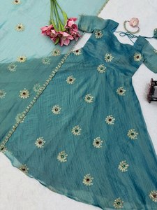 Vestido de Fiesta de Diseñador con Pedrería y Hilo de Seda Salsa, con Dupatta a Juego, para Mujer, 4.5 Metros, con Vuelo y Acolchado - Product Image 5