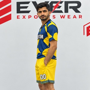 Nouveau design, maillot de football à motif abstrait, bleu et jaune, uniforme de football, vente directe, tendance écologique, kit d'équipe - Product Image 3