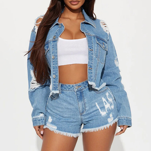 Ensemble 2 pièces tendance pour femme en jean vintage avec jean large respirant pour le printemps/été – Tenue décontractée - Product Image 1