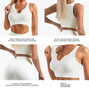 <b>White</b> <b>2</b> <b>Piece</b> Yoga Set Scoop Neck Racerback Crop Top High Waist Full Length Leggings Seamless Four-Way Stretch Solid Color - Product Image 6