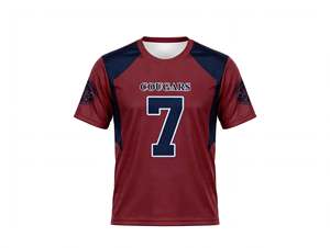 Maillot de football personnalisé sublimé bordeaux Cougars numéro 7, manches courtes, uniforme d'équipe athlétique respirant de haute qualité, le plus vendu - Product Image 1