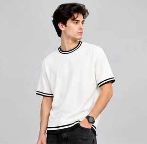 Men's <b>White</b> Short Sleeve T-Shirt Regular Fit O-Neck Contrast Trim Casual Cotton Jersey <b>Top</b> Solid Color Knitted Fabric - Product Image 4