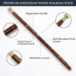 ไม้เท้าเดินทำจากไม้ชีแชมและโลหะ ตกแต่งด้วยทองเหลือง งานแฮนด์เมด น้ำหนักเบา ขนาด 24 นิ้ว รับประกัน 1 ปี สำหรับผู้ชาย ยี่ห้อ METAL OVERSEAS Fashion - Product Image 2