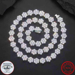 Men's S925 Filled Moissanite Flower Necklace Round Brilliant Cut Prong Setting Hiphop Statement Bead <b>Chain</b> Everyday Wear - Product Image 4