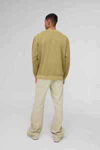เสื้อสเวตเชิ้ตผู้ชายสีเขียวมะกอกทรงโอเวอร์ไซส์ คอกลม ทรงปกติ สวมใส่สบายๆ สำหรับฤดูใบไม้ร่วง ผลิตจากผ้าฝ้าย 100% แบบเฟรนช์เทอร์รี่ถัก - Product Image 4