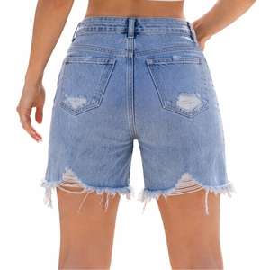 Pantalones cortos de mezclilla azul claro para mujer, estilo clásico para el día a día y el fin de semana, pantalones cortos de mezclilla azul claro para un estilo informal de verano - Product Image 2