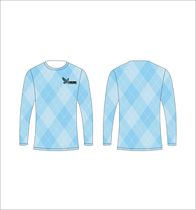 Camiseta Deportiva Ligera de Manga Larga Sublimada Personalizada con Patrón Argyle Azul Claro, Fabricante de Ropa al Por Mayor - Product Image 1