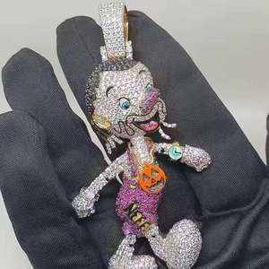 Colgante de Moissanita Personalizado con Diseño de Dibujos Animados, Chapado en Rodio, Plata 925, Estilo Hip Hop, Unisex, Amuleto de Lujo, Joyería Hindú para Fiesta - Product Image 3