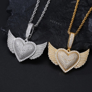 Colgante de Corazón Alado de Moissanita - Colgante de Corazón de Moissanita VVS, Joyería de Plata 925 Estilo Drip Streetwear, Colgante de Corazón de Plata - Product Image 3