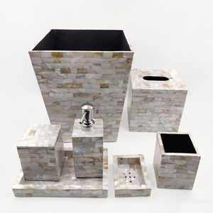 Premium Quality MDF Boards Bathroom <b>Set</b> of 5Pcs With MOP Inlay Design For Home <b>Soap</b> Dispenser Tooth Brush Holder At Best Price - Product Image 2
