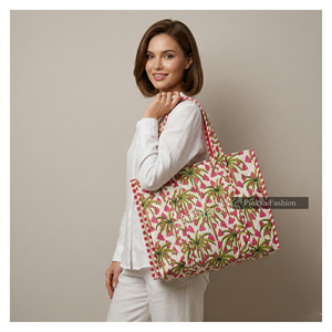 Sac fourre-tout matelassé fait main à fermeture éclair, imprimé palmiers tropicaux, grand sac de plage d'été, sac de voyage pour femme, vente en gros - Product Image 2