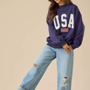 Women's Navy Blue Sailor Collar Knitted Sweatshirt With Red White Trim Drop-Shoulder Long Sleeve Preppy Style Autumn Wear - Product Image 5