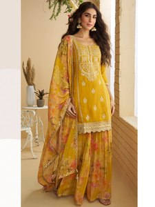 NUEVO LANZAMIENTO: Conjunto Salwar Kameez Étnico de 3 Piezas con Pantalón y Dupatta, en Seda Chinon Pesada, para Fiestas Tradicionales - Product Image 5