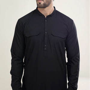 Traje Afgano para Hombre 2026 a Precio Económico, con Bordado Minimalista en el Cuello, Conjunto Tradicional Islámico Shalwar Kameez para Usar en Verano, Bandhgala - Product Image 5