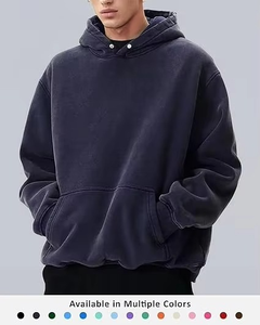 Sudadera con Capucha Azul Marino para Hombre, Corte Holgado, Color Sólido, Informal, Tejida, Manga Larga, con Bolsillos, para Otoño - Product Image 1
