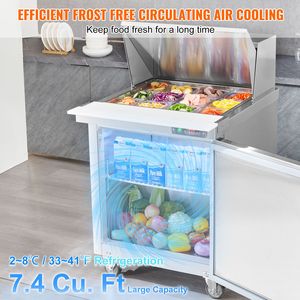 Frigorifero Commerciale in Acciaio Inossidabile da 28 Pollici, 7.4 Cu. Ft. Tavolo per Preparazione Insalate da 12 Posti, Stazione di Preparazione Alimenti, Attrezzatura da Cucina - Product Image 4