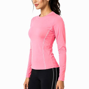 Camiseta Deportiva de Manga Larga para Mujer, Compresión, Ajuste al Cuerpo, Elástica en 4 Direcciones, Cuello Redondo, Sin Costuras, para Gimnasio y Running, Venta al Por Mayor - Product Image 3