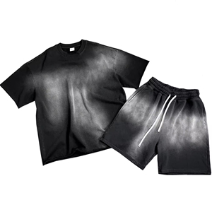 Hot Summer High Quality Men Two Piece Shorts <b>Set</b> Men Suits Acid Wash Cotton 100% T Shirts Jogger Running Stone Wash Shorts <b>Sets</b> - Product Image 1