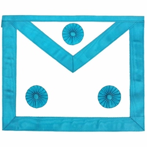 French Rite 3 Rosettes <b>Apron</b> Premium Handmade Masonic Regalia <b>White</b> Lambskin Sky Blue Moire Ribbon Gold Embroidery OEM ODM - Product Image 2