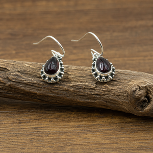 Boucles d'oreilles pendantes en argent sterling 925 avec grenat naturel pour femmes, style vintage bohème, plaqué or rose et jaune, bijoux faits à la main - Product Image 2