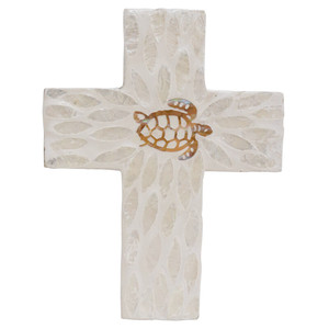 Decoración de Pared con Cruz de Capiz, Diseño de Tortuga Marina, Arte de Pared Hecho a Mano con Conchas, Adorno Costero con Temática Oceánica - Product Image 4
