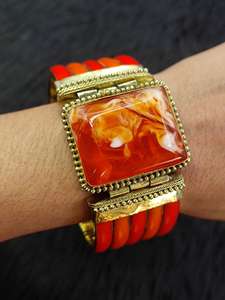 Handmade Polished Studded Red Stone in Brass Bangles filled with Resin Inlay Vintage Brass Partywear Bangles reasonable Price - Product Image 3