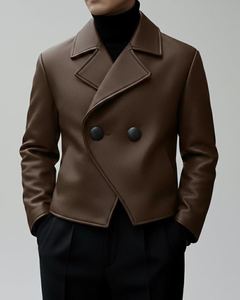 Unisex Canvas Formal Genuine Leather Woven Bomber <b>Jacket</b> Coated Crew Neck Front Logo Plain Dyed Breathable Windproof Premium - Product Image 3