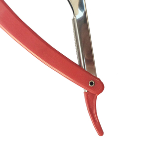 Rasoir à lame unique pliable en acier inoxydable avec manche en plastique rouge, faible MOQ, pour le rasage du visage - Product Image 4