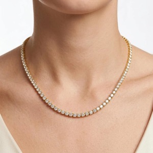 Unisex 925 <b>Silver</b> Rhodium Plated Moissanite <b>Choker</b> Necklace Round Brilliant Cut Channel Setting Luxury Everyday Wear Jewelry - Product Image 1