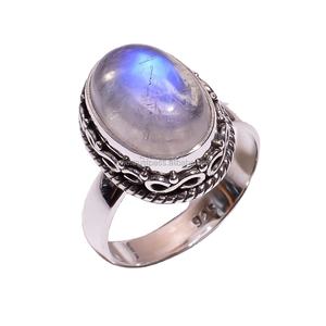 ธรรมชาติรุ้งมูนสโตนฝาแหวนเงินแท้925เครื่องประดับแฮนด์เมดจำนวนมากขายส่งปรับแหวนเงินผู้ผลิต - Product Image 1
