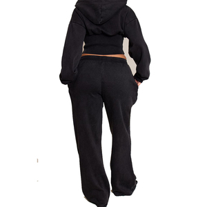 Conjunto Deportivo de Felpa para Mujer, Color Sólido, Corte Holgado, Pantalones y Chaqueta Largos, Cuello Mao, Ropa Casual - Product Image 4