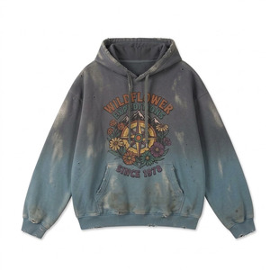 Sweat à capuche vintage de haute qualité pour homme, épais, lourd, surdimensionné, imprimé, en coton uni, effet vieilli, style rétro, délavé à l'acide - Product Image 1