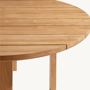 Table en teck en promotion, de forme circulaire, pour salle à manger extérieure, résistante aux intempéries et anti-pourriture. - Product Image 4
