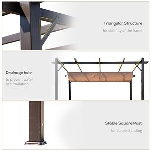 Pergola Retrattile in Alluminio 10x10 ft per Patio, Tettoia Ombreggiante da Giardino in Colore Marrone - Product Image 6